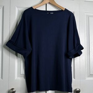 Karen Scott 2X 100% Cotton Elbow-Sleeve T-Shirt Deep Navy Blue Plus Size NWOT